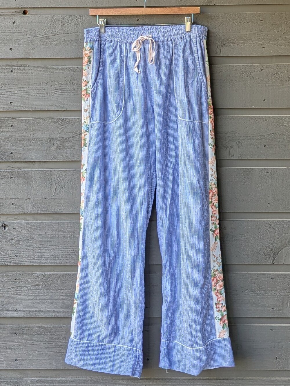 Aratta Silent Journey Blue White Stripe Wide Leg Flowy Pants Size Medium